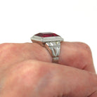 Sale - Created Ruby Ring - Art Deco 10k White Gold Rectangular Faceted 6.46 CT Pink Stone - Vintage 1930s Era Size 6 July Birthstone Jewelry