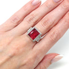 Sale - Created Ruby Ring - Art Deco 10k White Gold Rectangular Faceted 6.46 CT Pink Stone - Vintage 1930s Era Size 6 July Birthstone Jewelry