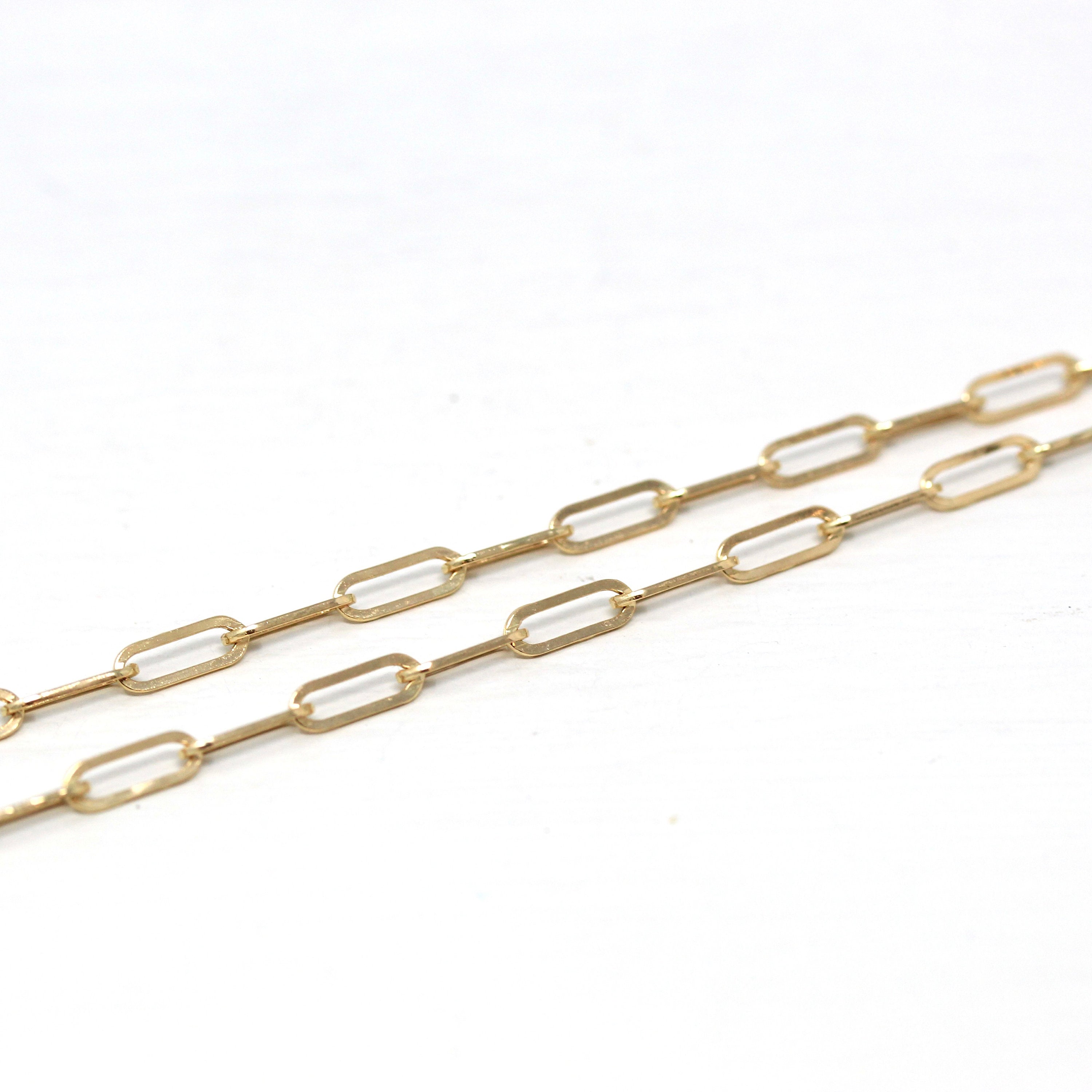 Charm Holder Chain - 14k Yellow Gold Paperclip Link 18 Inch Polished Necklace - 3.2 mm Round Push Back Clasp Enhancer Layer Fine Jewelry