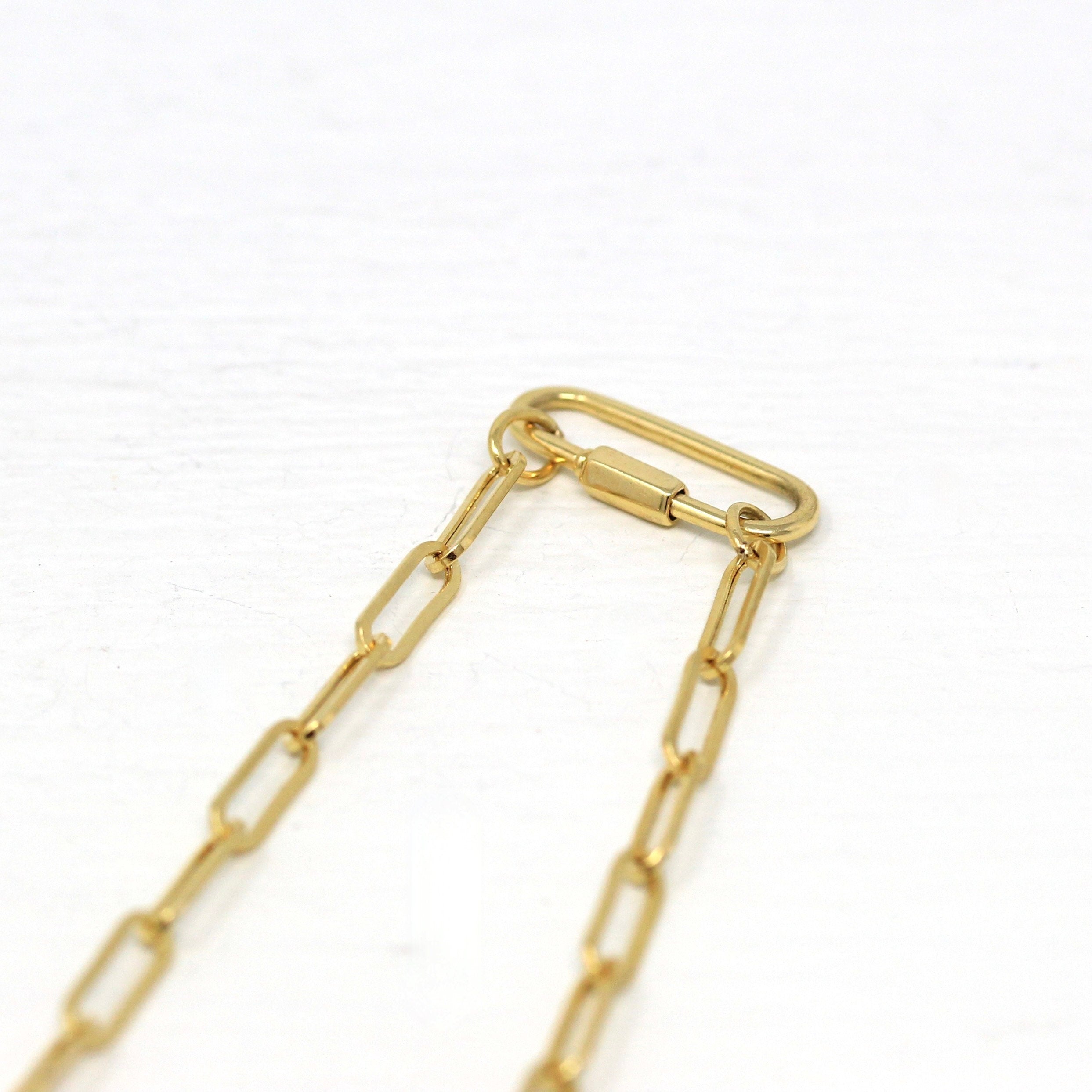 Charm Holder Chain - 14k Yellow Gold Paperclip Link 18 Inch Polished Necklace - Carabiner Oval Clasp Lock Clip Enhancer Layer Fine Jewelry