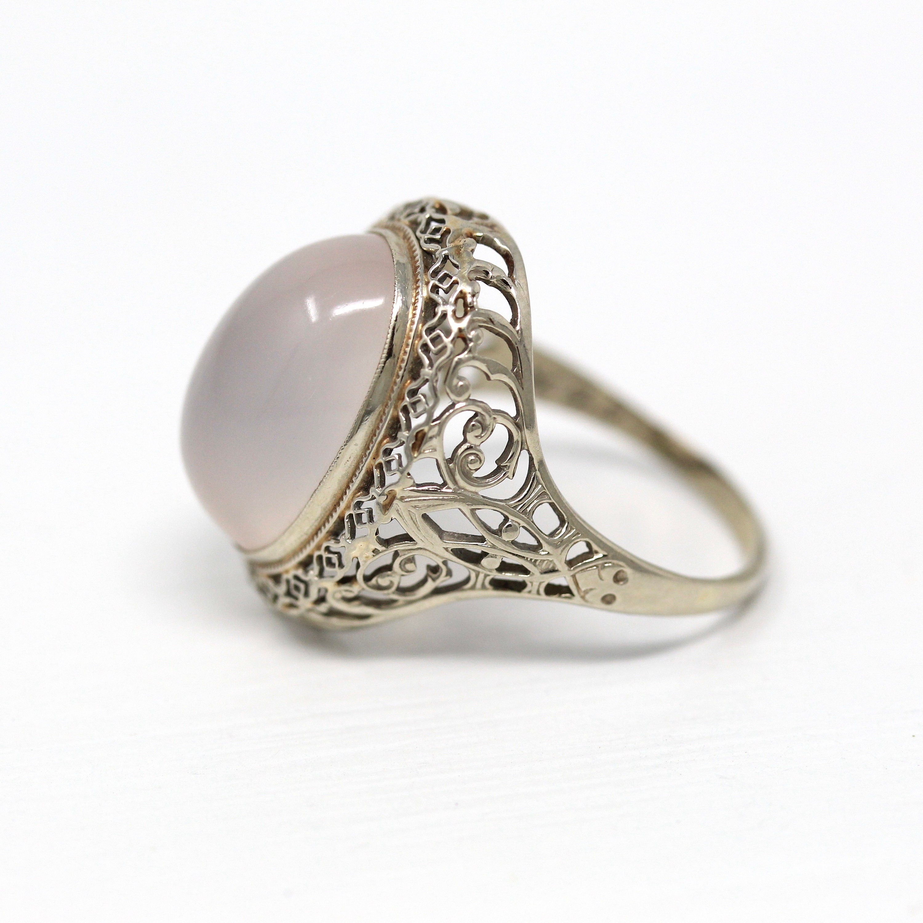 Vintage Handmade Moonstone fashion Sterling Filigree Ring-1970s