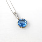 Sale - Created Spinel Pendant - Modern 14k White Gold Round Faceted Blue 10.36 CT Necklace - Estate Circa 2000s Solitaire Fine Y2K Jewelry