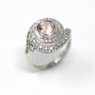 Vintage Morganite Ring - 14k White Gold Light Pale Pink 1.12 CT Gemstone - Retro 1950s Size 6 3/4 Alternative Engagement Fine Halo Jewelry