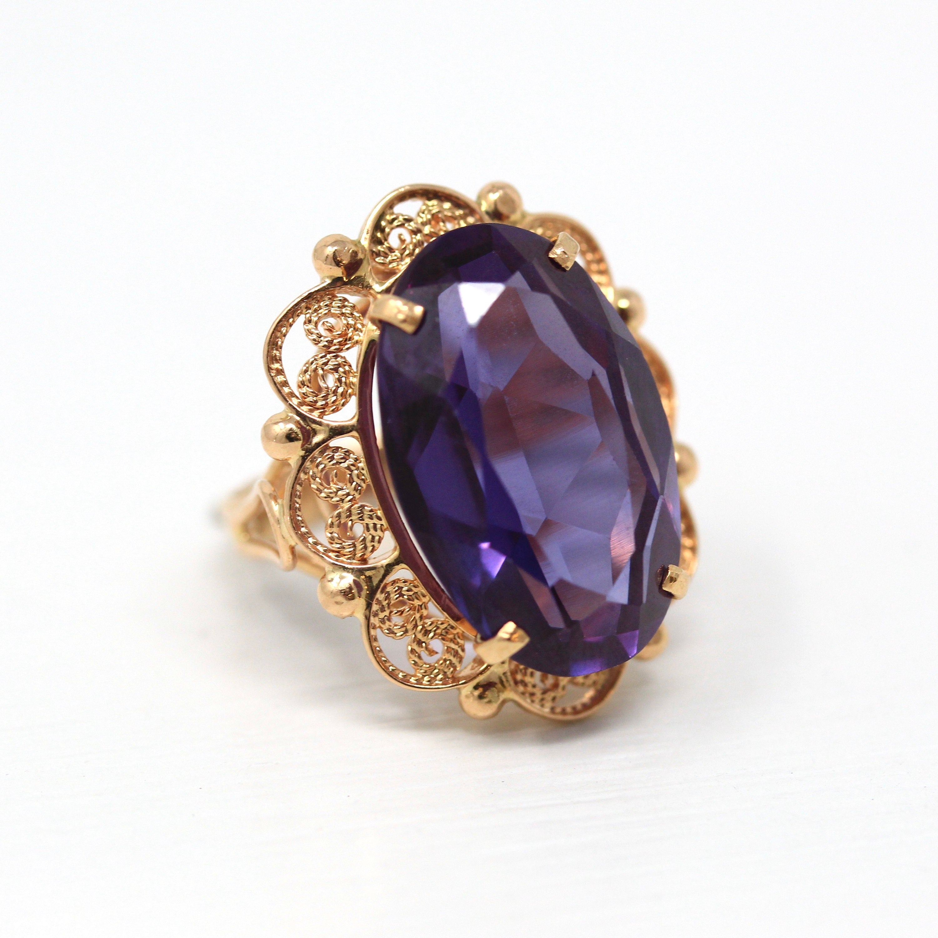 Sale Created Color Change Sapphire Ring Retro 14k Yellow Gold 15 MJV