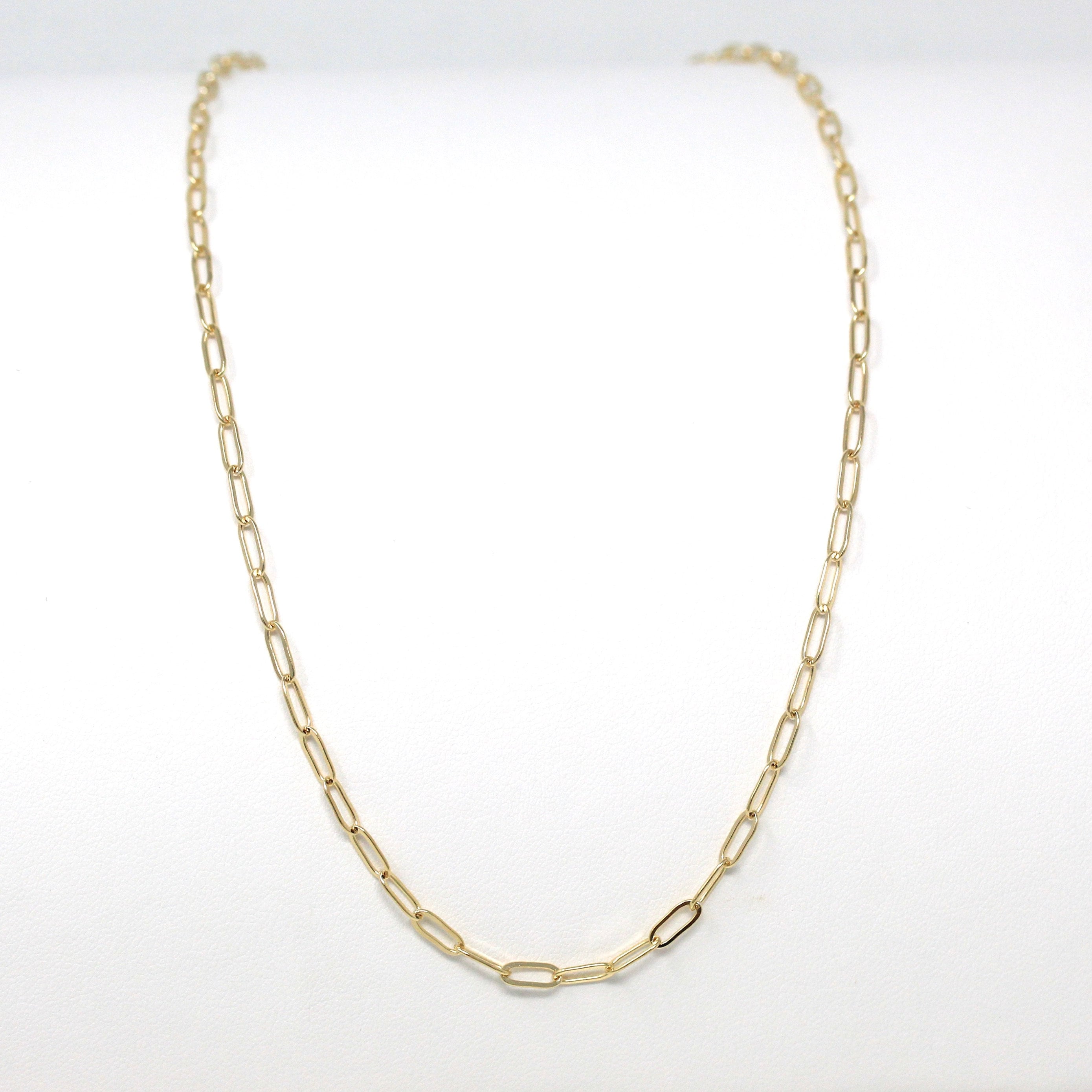 18 Inch Paperclip Chain - 14k Gold Filled Drawn Flat Bright Finish Necklace - 2.8 mm Spring Ring Clasp Layering Fashion Accessory Jewelry