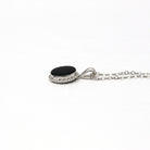 Genuine Onyx Charm - Modern 14k White Gold Oval Black Gemstone Pendant Necklace - Estate Circa 2000's Era Dainty Petite Gem Fine Y2K Jewelry