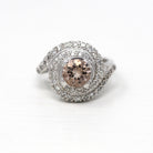 Vintage Morganite Ring - 14k White Gold Light Pale Pink 1.12 CT Gemstone - Retro 1950s Size 6 3/4 Alternative Engagement Fine Halo Jewelry