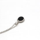 Genuine Onyx Charm - Modern 14k White Gold Oval Black Gemstone Pendant Necklace - Estate Circa 2000's Era Dainty Petite Gem Fine Y2K Jewelry