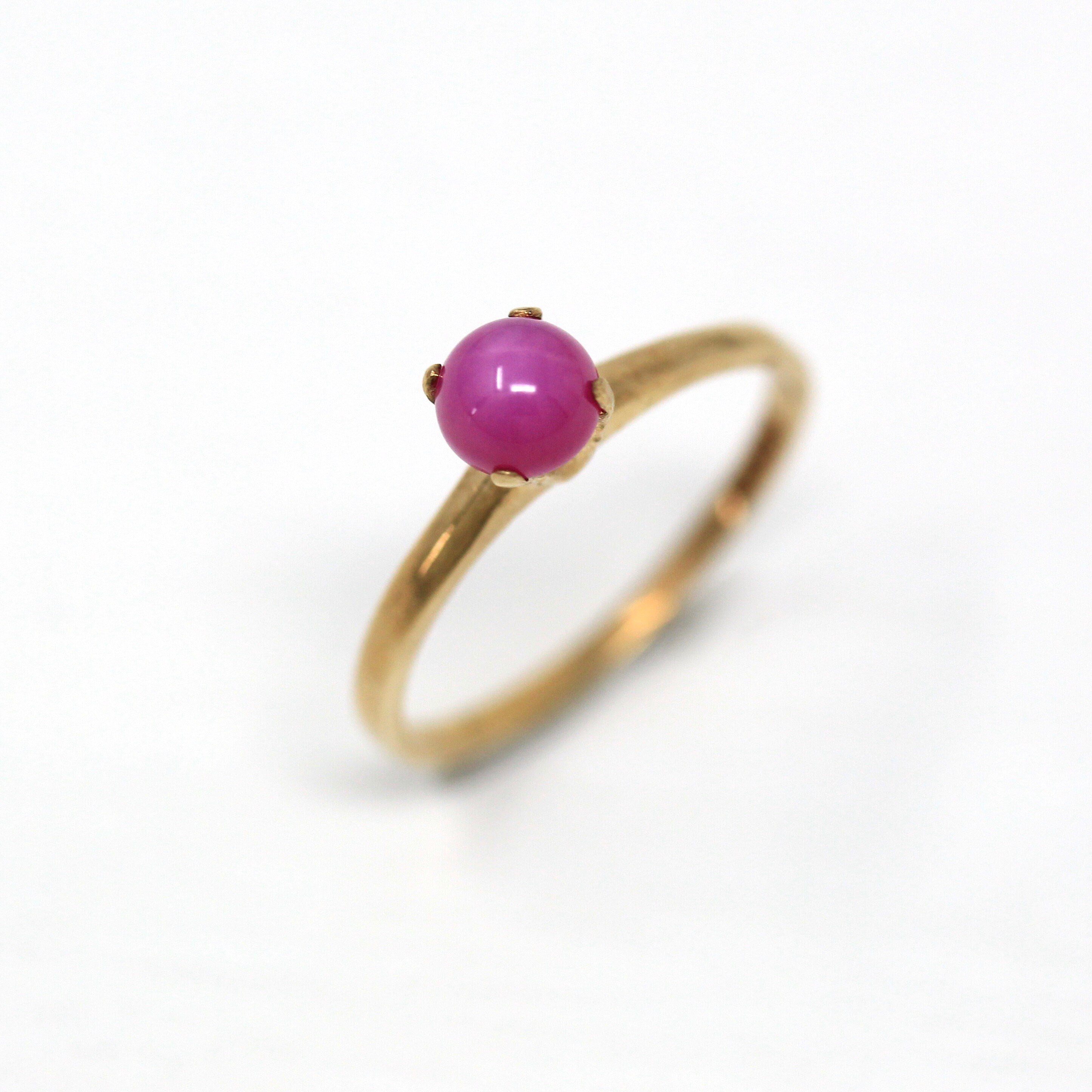 Sale - Created Star Ruby Ring - Retro 10k Yellow Gold Cabochon Cut .82 CT Stone - Vintage 1960s Era Size 6 Celestial New Old Stock Jewelry