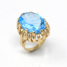 Sale - Blue Topaz Ring - Estate 14k Yellow Gold Genuine Oval Faceted 10.5 CT Gemstone - Modern 2000's Era Size 6 December Birthstone Jewelry