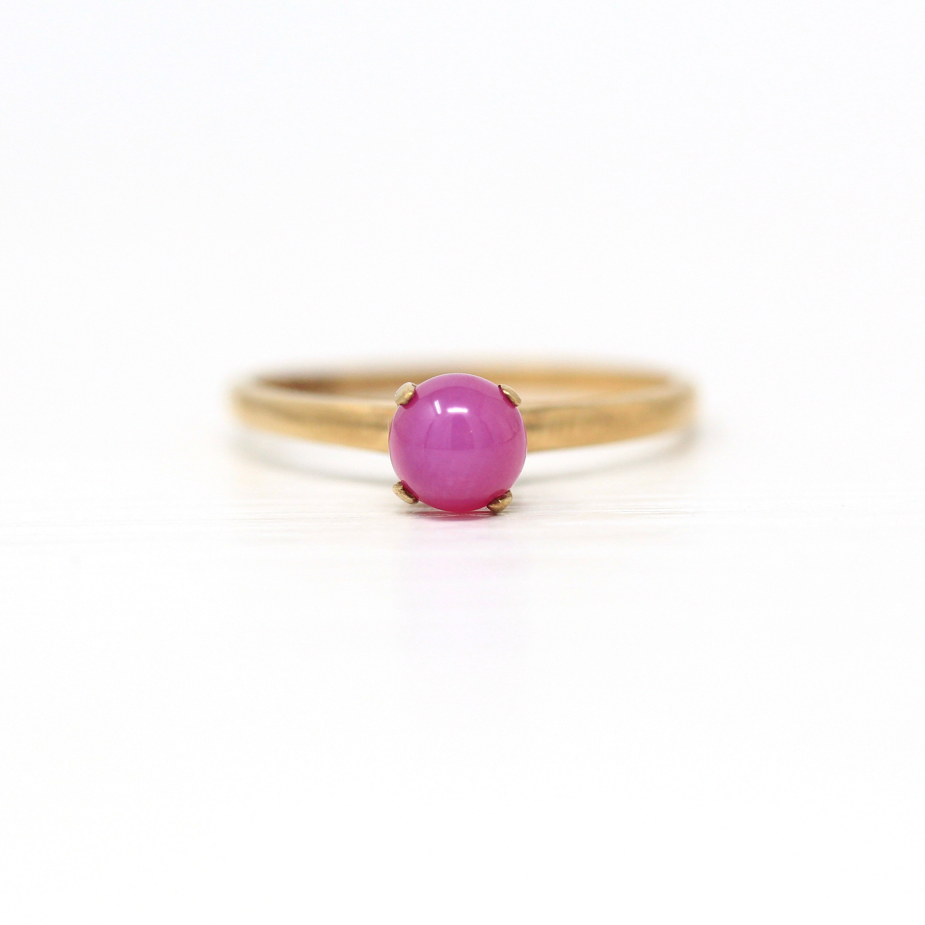 Sale - Created Star Ruby Ring - Retro 10k Yellow Gold Cabochon Cut .82 CT Stone - Vintage 1960s Era Size 6 Celestial New Old Stock Jewelry