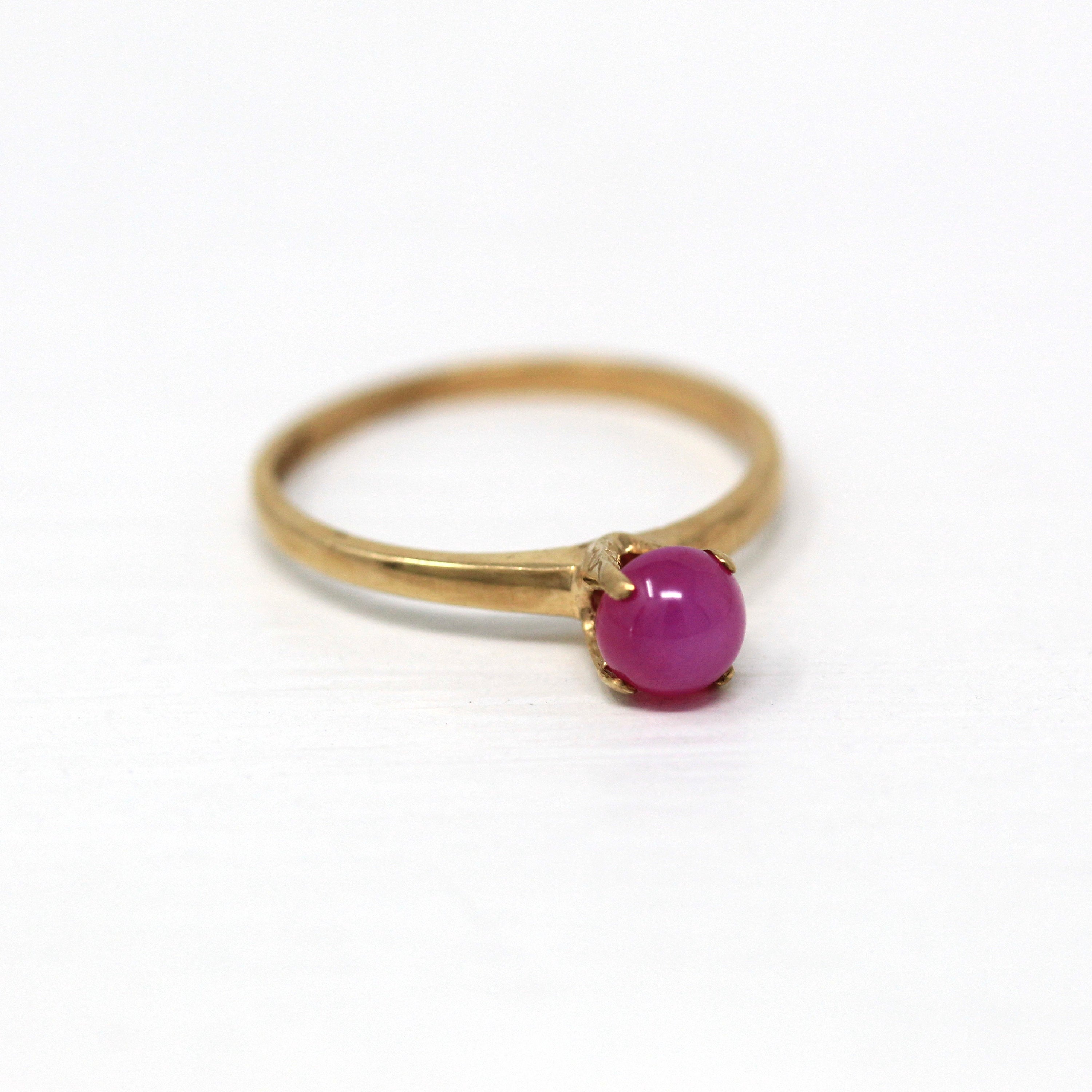 Sale - Created Star Ruby Ring - Retro 10k Yellow Gold Cabochon Cut .82 CT Stone - Vintage 1960s Era Size 6 Celestial New Old Stock Jewelry