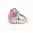 Sale - Art Deco Ring - Vintage 10k White Gold Fancy Cut Pink Glass Stone Simulated Sapphire - Circa 1930s Era Size 4 1/4 Cocktail Jewelry