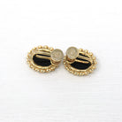 Vintage Onyx Earrings - Retro 12k Gold Filled Oval Genuine Black Gemstones Screw Backs - Circa 1960s Era Fashion Accessory Curtis Jewelry