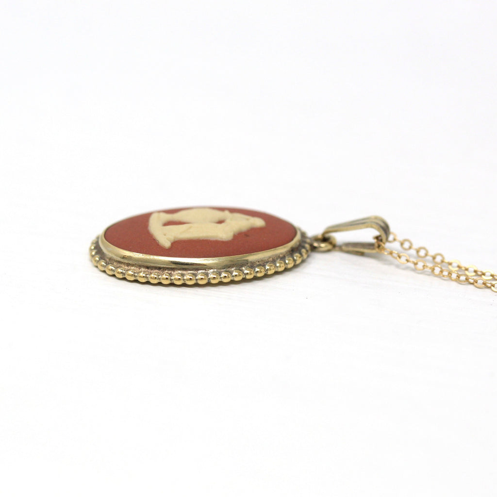 Sale - Vintage Wedgwood Pendant - Retro Gold over Sterling Silver Terracotta Jasperware Necklace - Hallmarked 1979 Pendant England Jewelry