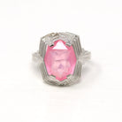 Sale - Art Deco Ring - Vintage 10k White Gold Fancy Cut Pink Glass Stone Simulated Sapphire - Circa 1930s Era Size 4 1/4 Cocktail Jewelry