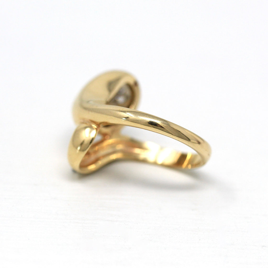 Sale - Asymmetrical Bypass Ring - Retro 14k Yellow Gold Genuine .20 CTW Diamond Gem Wrap - Vintage 1970s Snake Size 7 Statement Fine Jewelry