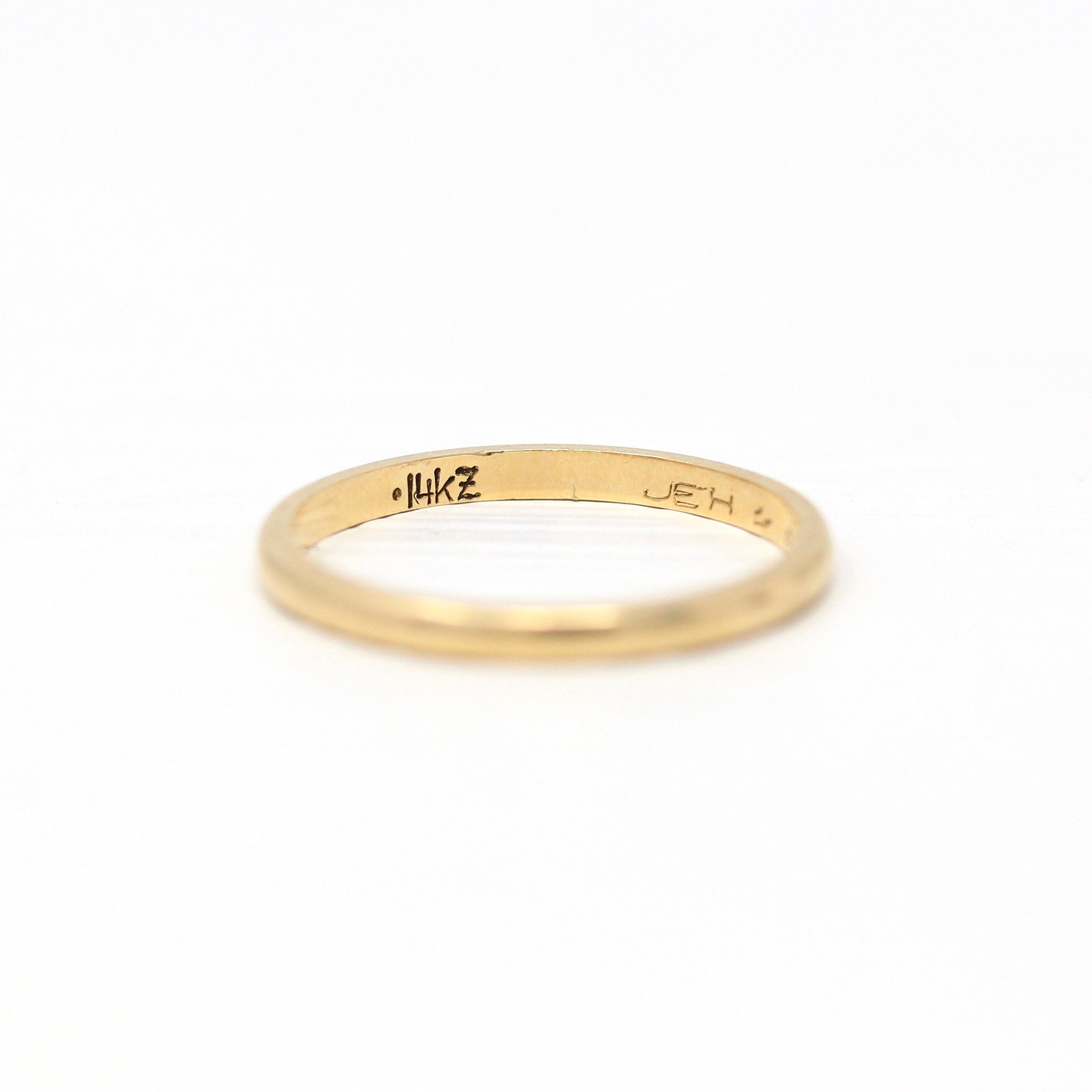 Sale - Dated 1982 Band - Modern 14k Yellow Gold Engraved "JEH to ALF 1-9-82" Ring - Estate Circa 1980s Era Size 4 3/4 Wedding Unisex Jewelry