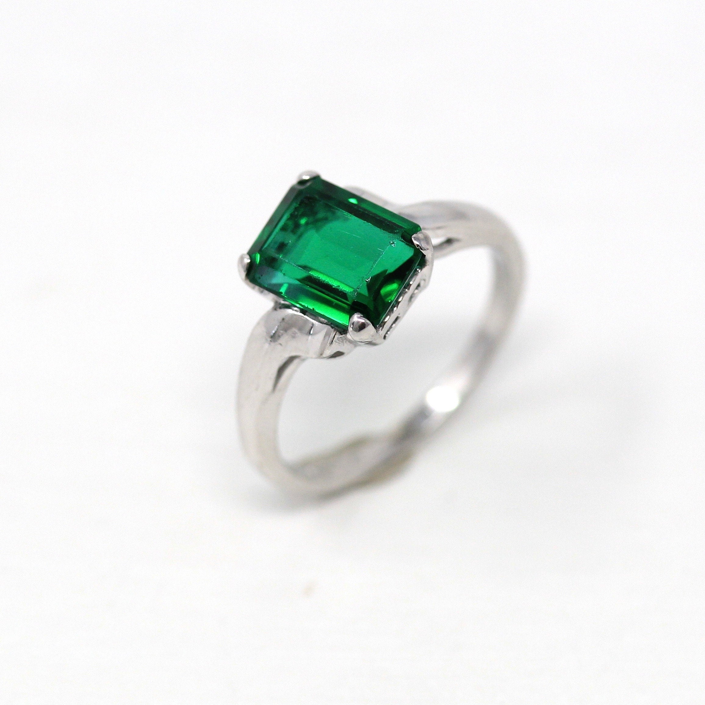 White Gold Rhodium Plated deals Emerald Ring, size 7