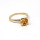 Sale - Created Orange Sapphire Ring - Retro 10k Yellow Gold Round Faceted 1.29 CT Stone - Vintage 1960s Era Size 5 1/2 Statement 60s Jewelry