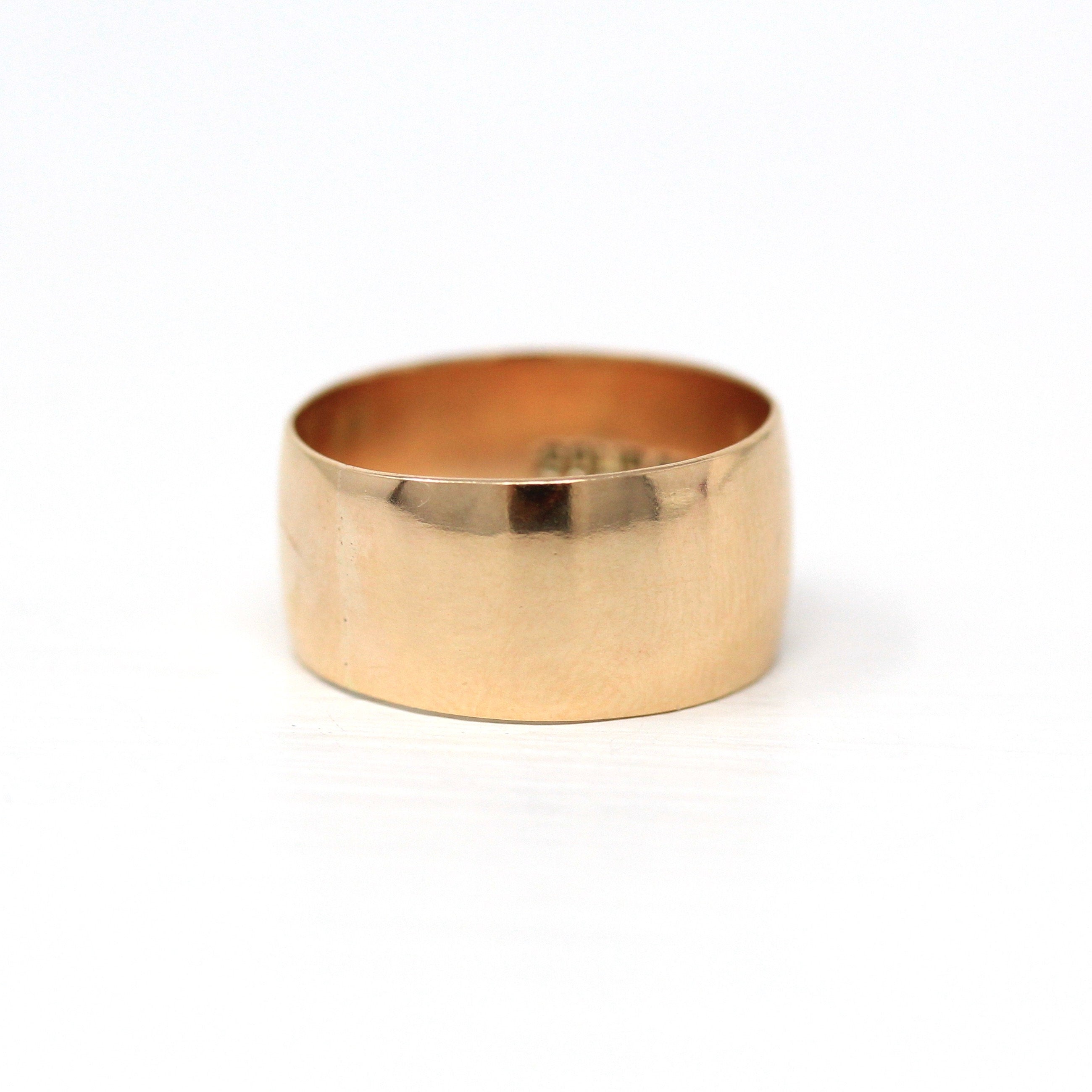 Antique Cigar Band - Edwardian 10k Yellow Gold Unadorned Wide Ring - Vintage Circa 1900s Era Size 5.5 Unisex Wedding Statement Fine Jewelry