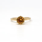 Sale - Created Orange Sapphire Ring - Retro 10k Yellow Gold Round Faceted 1.29 CT Stone - Vintage 1960s Era Size 5 1/2 Statement 60s Jewelry