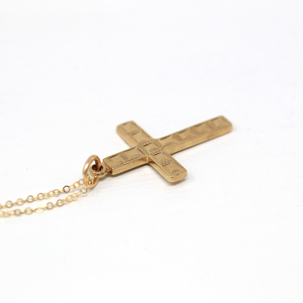 Sale - Vintage Cross Necklace - Retro 10k Yellow Gold Statement Crucifix Pendant Charm - Circa 1940s Era Religious Faith La Mode 40s Jewelry