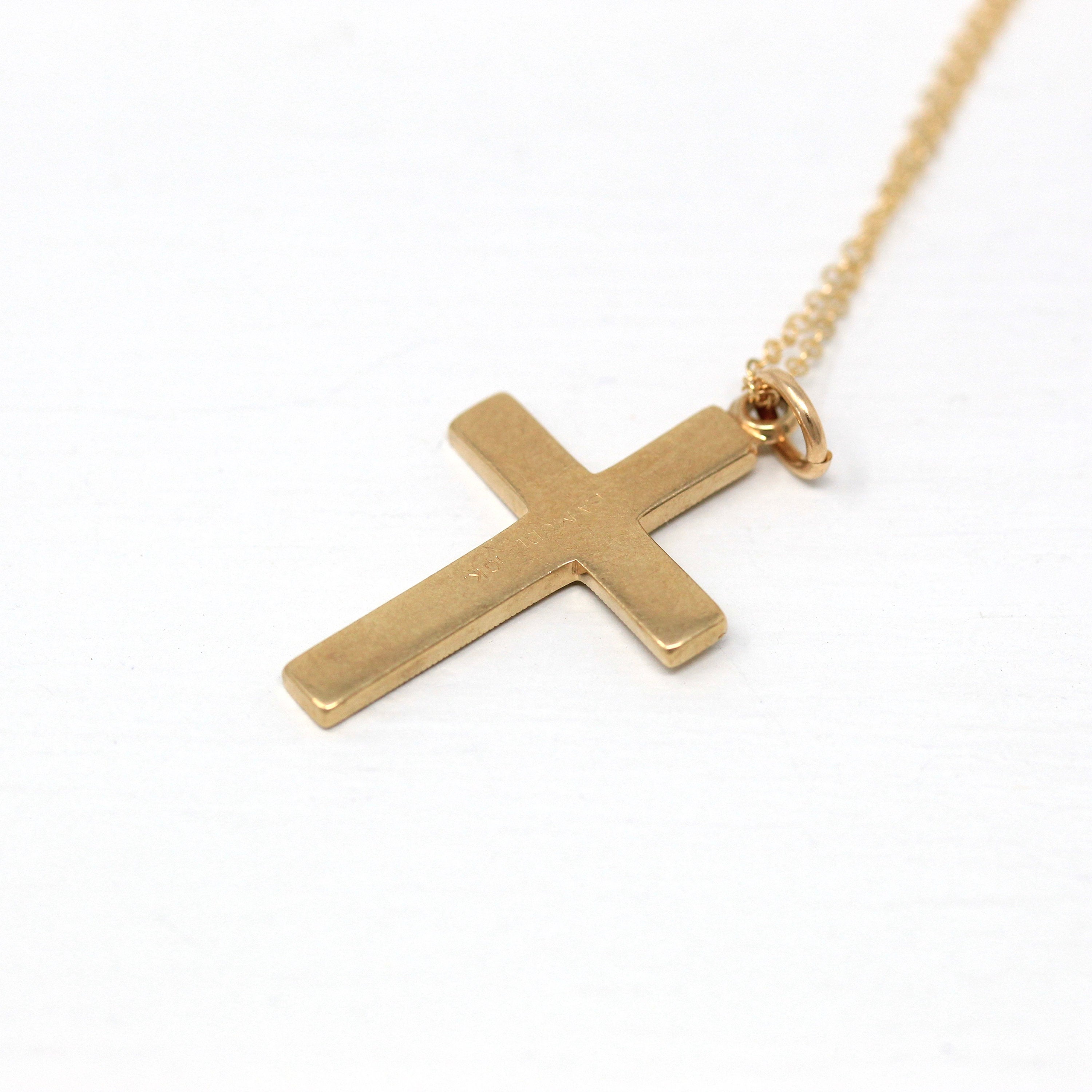 Sale - Vintage Cross Necklace - Retro 10k Yellow Gold Statement Crucifix Pendant Charm - Circa 1940s Era Religious Faith La Mode 40s Jewelry