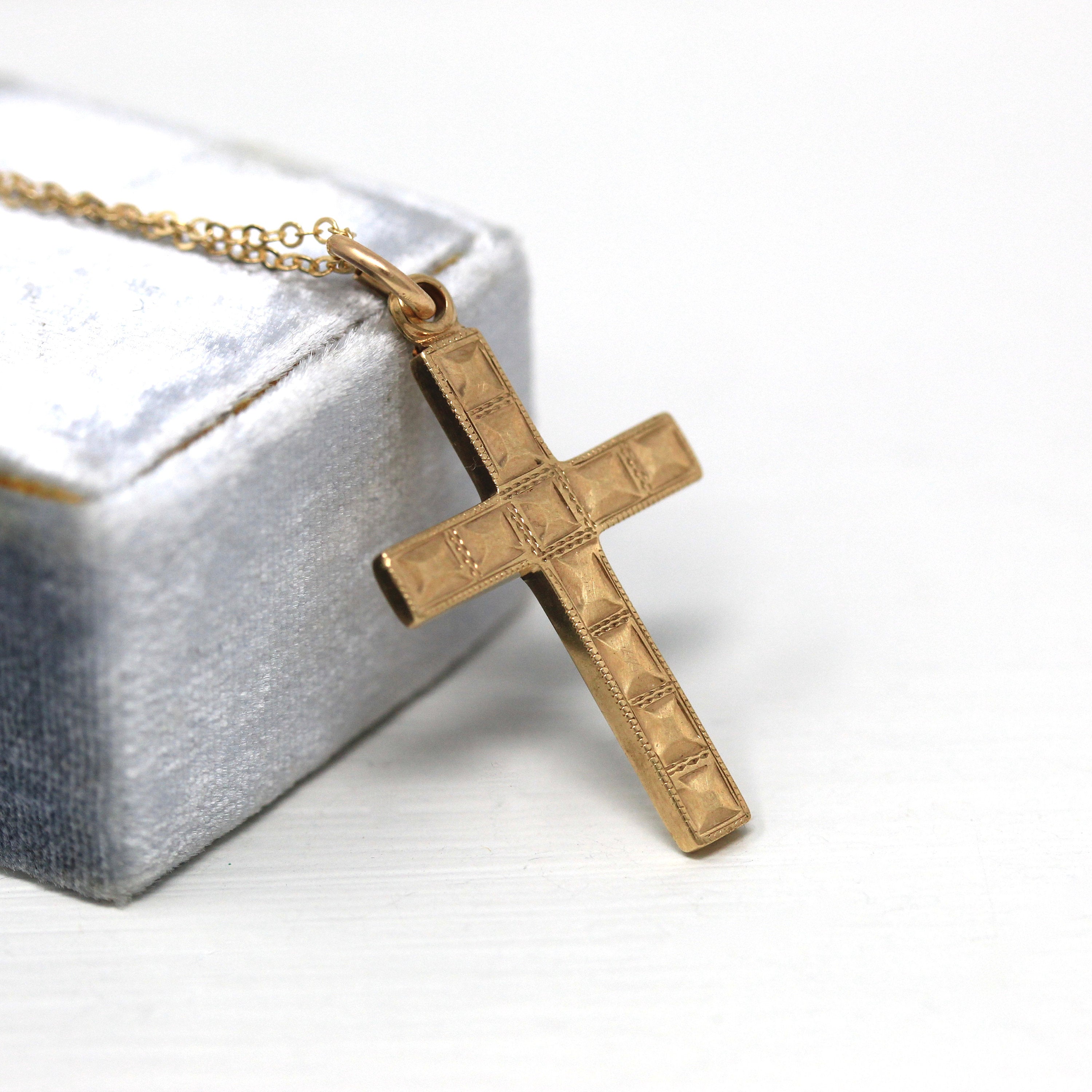 Sale Vintage Cross Necklace Retro 10k Yellow Gold Statement Crucif MJV