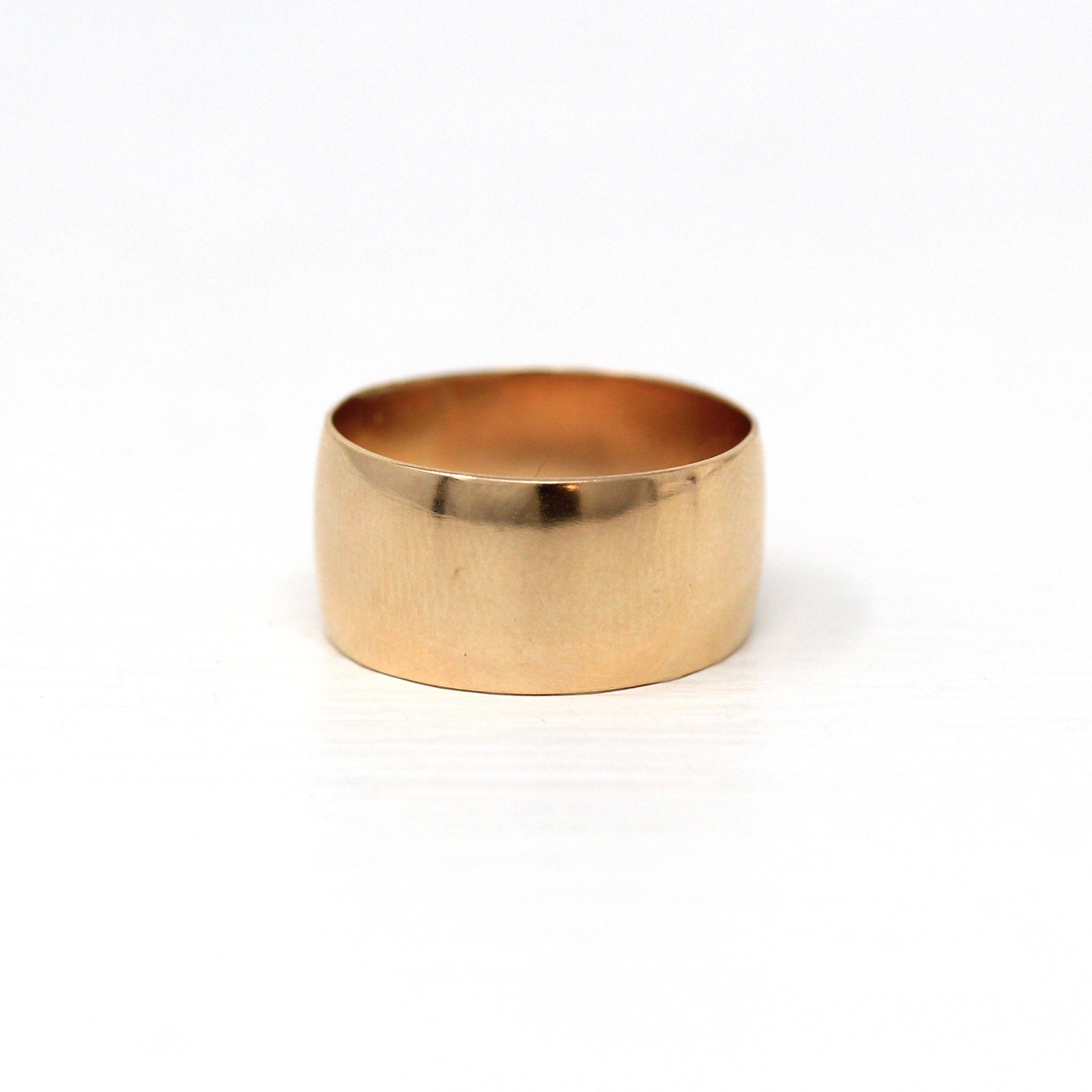 Antique Cigar Band - Edwardian 10k Yellow Gold Unadorned Wide Ring - Vintage Circa 1900s Era Size 5.5 Unisex Wedding Statement Fine Jewelry