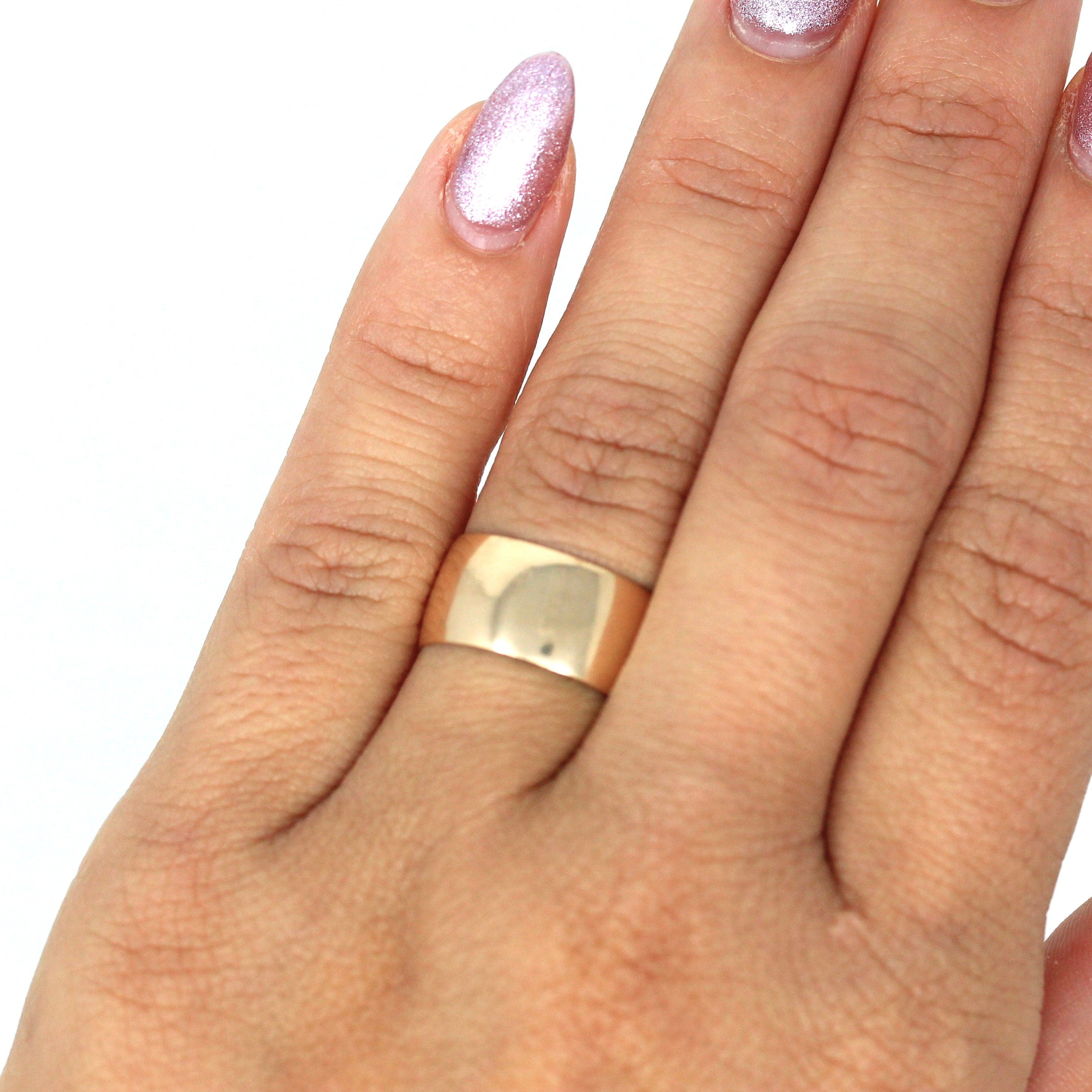 Antique Cigar Band - Edwardian 10k Yellow Gold Unadorned Wide Ring - Vintage Circa 1900s Era Size 5.5 Unisex Wedding Statement Fine Jewelry