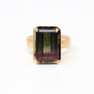 Sale - Watermelon Tourmaline Ring - 14k Yellow Gold 7.85 Carat Genuine Bi-Color Pink Green Gemstone- Size 6.25 Heavy Solitaire Fine Jewelry