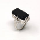 Sale - Vintage Onyx Ring - Art Deco 10k White Gold Genuine Black Gemstone Statement - 1930s Era Size 3 Rectangular Gem Fine Filigree Jewelry