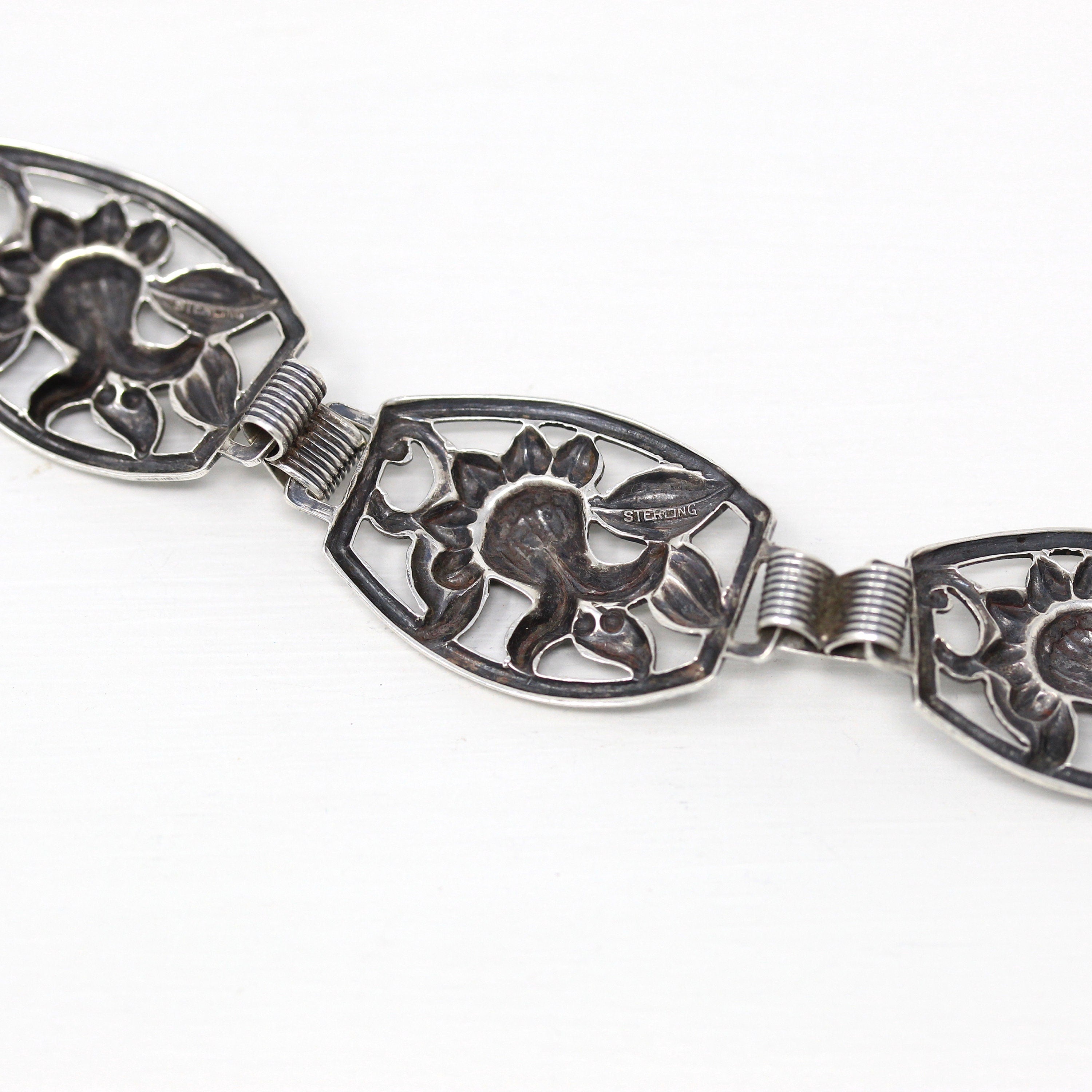 Sale - Vintage Flower Bracelet - Retro Sterling Silver Floral Nature Inspired Statement - Circa 1960s Accessory Designer Danecraft Jewelry