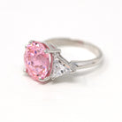 Pink CZ Ring - Estate 14k White Gold Cubic Zirconia Fancy Cut Stones - Modern Circa 2000s Era Size 7 1/4 Statement 10.70 CT Fine Y2K Jewelry