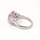 Pink CZ Ring - Estate 14k White Gold Cubic Zirconia Fancy Cut Stones - Modern Circa 2000s Era Size 7 1/4 Statement 10.70 CT Fine Y2K Jewelry