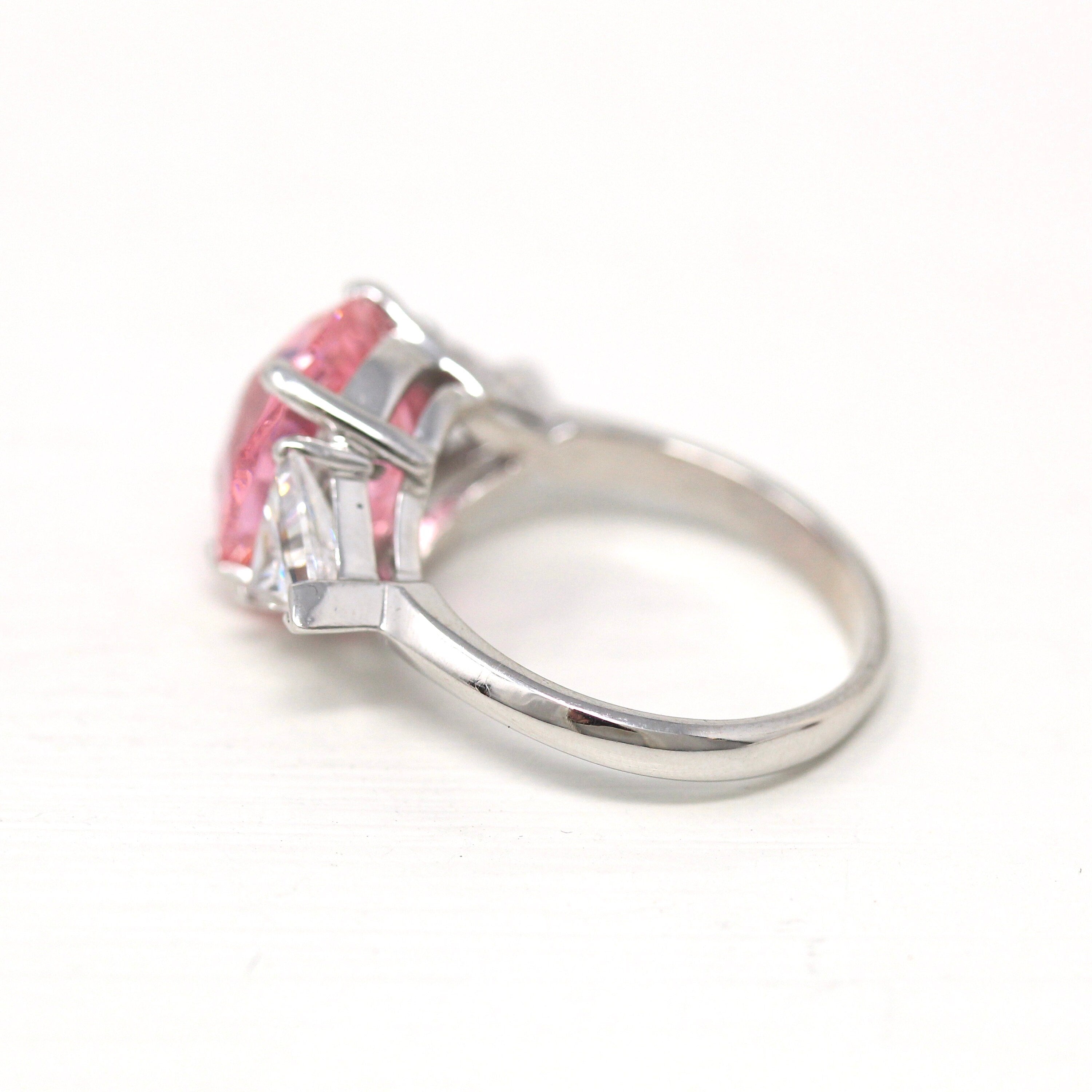 Pink CZ Ring - Estate 14k White Gold Cubic Zirconia Fancy Cut Stones - Modern Circa 2000s Era Size 7 1/4 Statement 10.70 CT Fine Y2K Jewelry