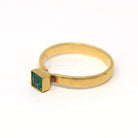 Created Emerald Ring - Estate 18k Yellow Gold Square Cut Solitaire Green Stone - Modern Circa 2000's Size 6 May Birthstone Fine Y2K Jewelry