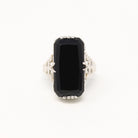 Sale - Vintage Onyx Ring - Art Deco 10k White Gold Genuine Black Gemstone Statement - 1930s Era Size 3 Rectangular Gem Fine Filigree Jewelry