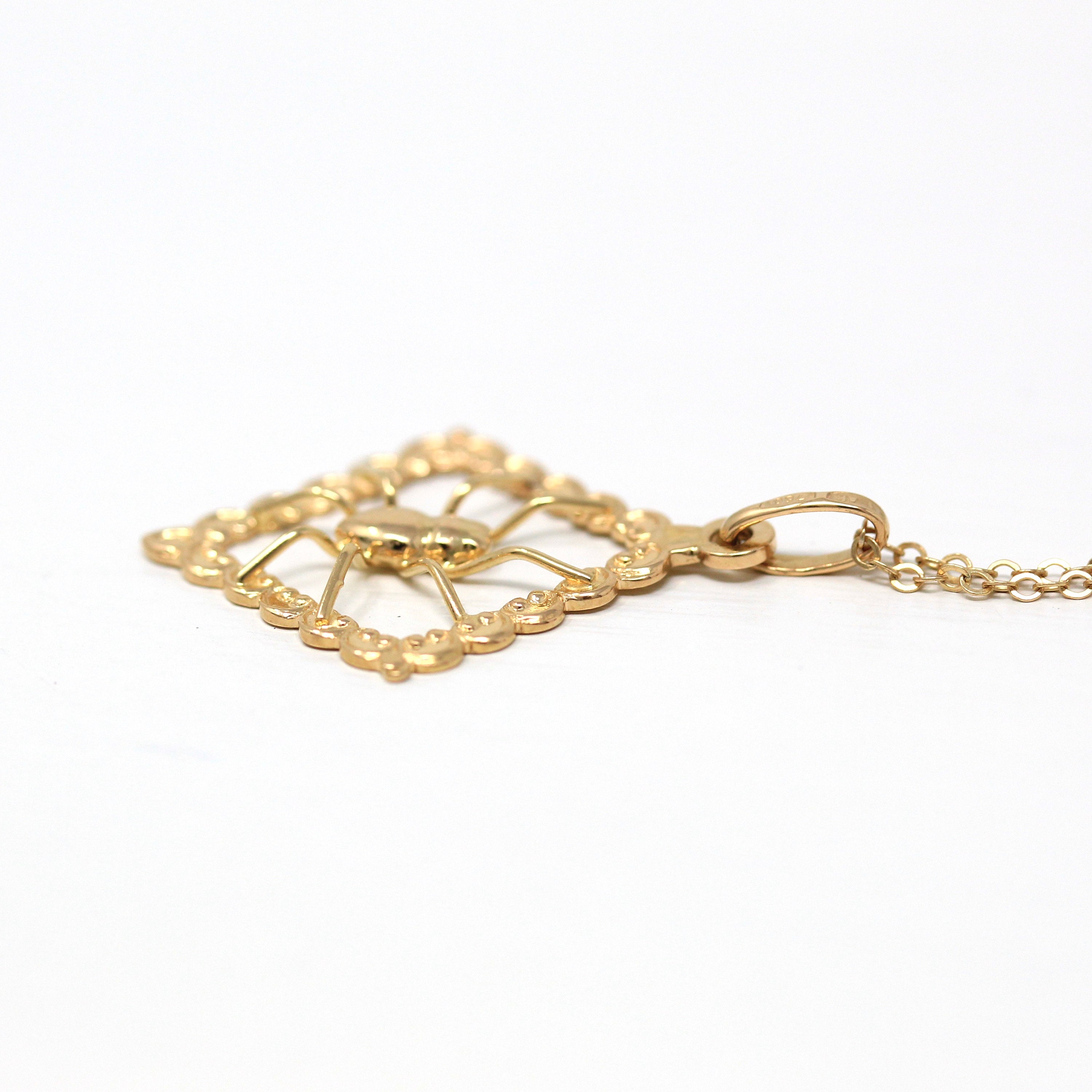 Spider Web Charm - Estate 18k Yellow Gold Figural Arachnid Necklace Pendant - Modern Circa 2000's Era Dainty Fine Charlotte's Web Jewelry