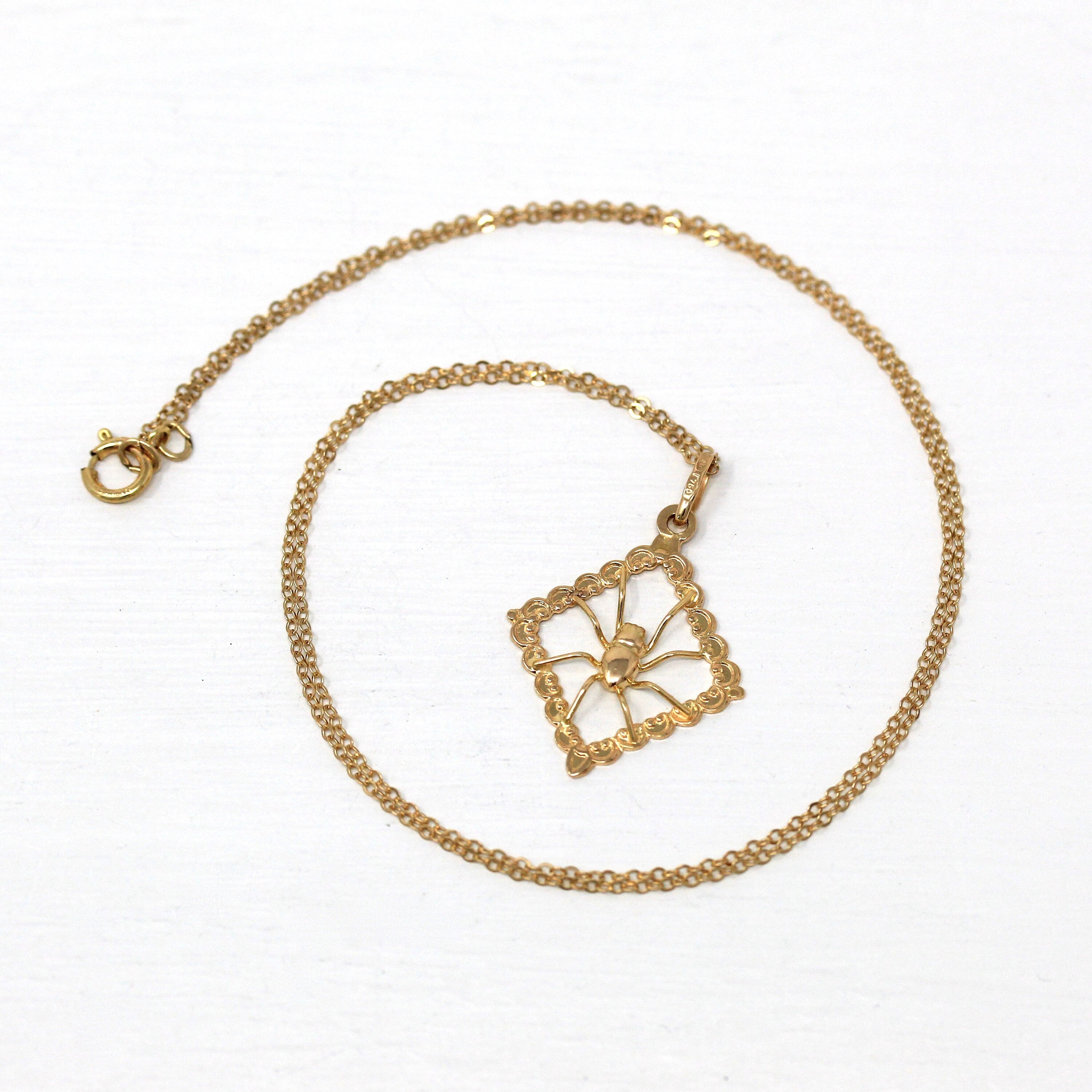 Spider Web Charm - Estate 18k Yellow Gold Figural Arachnid Necklace Pendant - Modern Circa 2000's Era Dainty Fine Charlotte's Web Jewelry