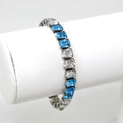 Sale - Art Deco Bracelet - Vintage Sterling Silver Blue & White Glass Rhinestones Line - Circa 1930s Era Statement Fashion Accessory Jewelry