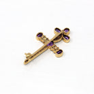 Sale - Genuine Amethyst Brooch - Retro 14k Yellow Gold Seed Pearl Cross Sword Pin - Vintage Circa 1960s Statement Fashion Accessory Jewelry