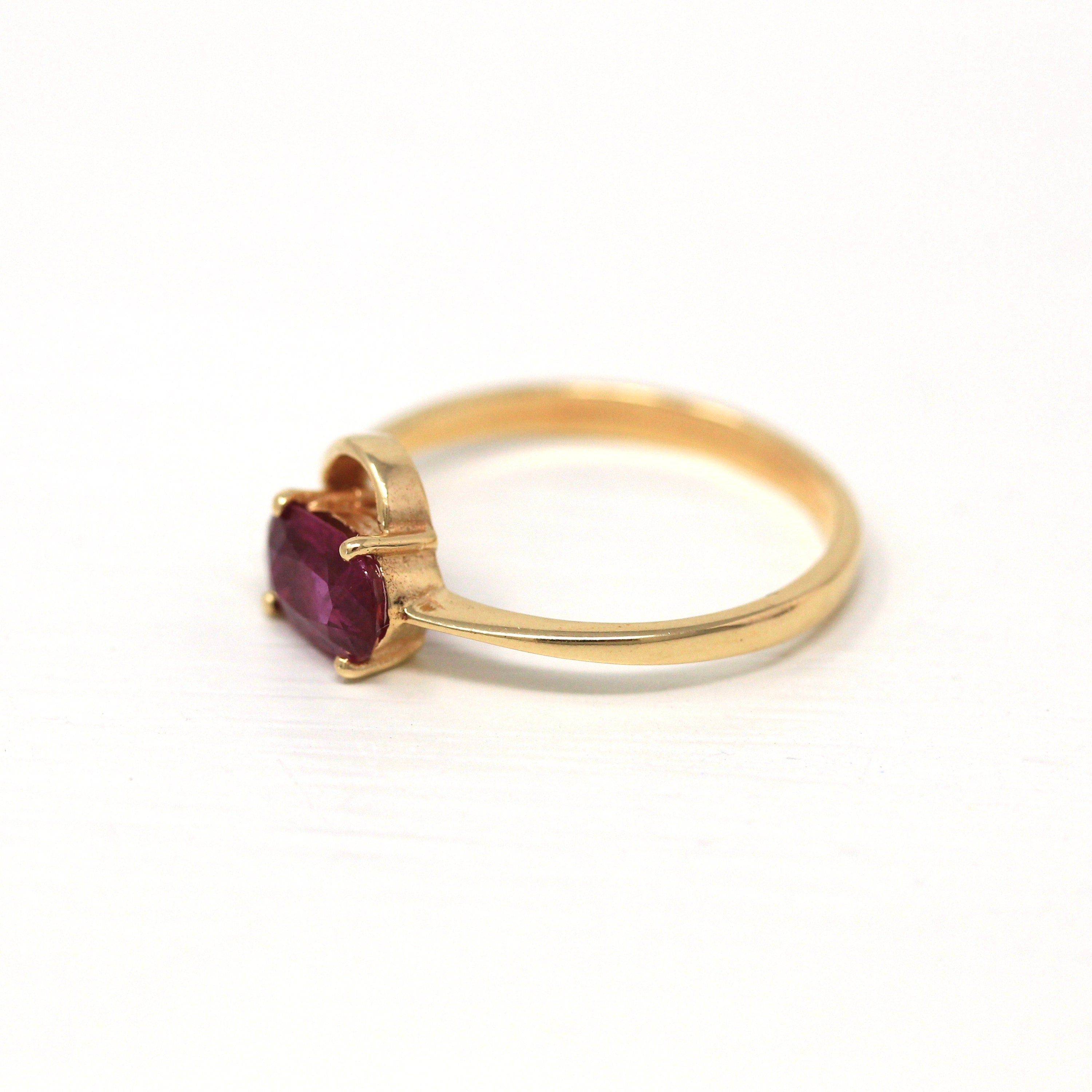 Ruby & Diamond Ring - Estate 14k Yellow Gold Oval Faceted 1.32 CT Gemstone - Vintage Circa 1990s Era Size 6 1/2 July Birthstone Fine Jewelry