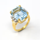 Sale - Aquamarine & Diamond Ring - Estate 14k Yellow Gold Emerald Cut 16.07 CT Blue Gem - Modern Size 6 3/4 Diamond Fine Cocktail Jewelry