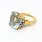 Sale - Aquamarine & Diamond Ring - Estate 14k Yellow Gold Emerald Cut 16.07 CT Blue Gem - Modern Size 6 3/4 Diamond Fine Cocktail Jewelry