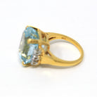 Sale - Aquamarine & Diamond Ring - Estate 14k Yellow Gold Emerald Cut 16.07 CT Blue Gem - Modern Size 6 3/4 Diamond Fine Cocktail Jewelry