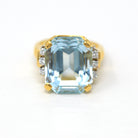 Sale - Aquamarine & Diamond Ring - Estate 14k Yellow Gold Emerald Cut 16.07 CT Blue Gem - Modern Size 6 3/4 Diamond Fine Cocktail Jewelry