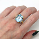 Sale - Aquamarine & Diamond Ring - Estate 14k Yellow Gold Emerald Cut 16.07 CT Blue Gem - Modern Size 6 3/4 Diamond Fine Cocktail Jewelry