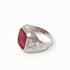 Sale - Created Ruby Ring - Vintage Art Deco Era 14k White Gold Large Pink Red Stone Statement - Circa 1930s Size 6.5 Fine Men's Fine Jewelry